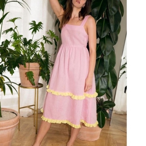 DORA LARSEN x FREE PEOPLE EMELIE Organic Cotton/Linen Unlined Summer Dress US 8 - Picture 1 of 16